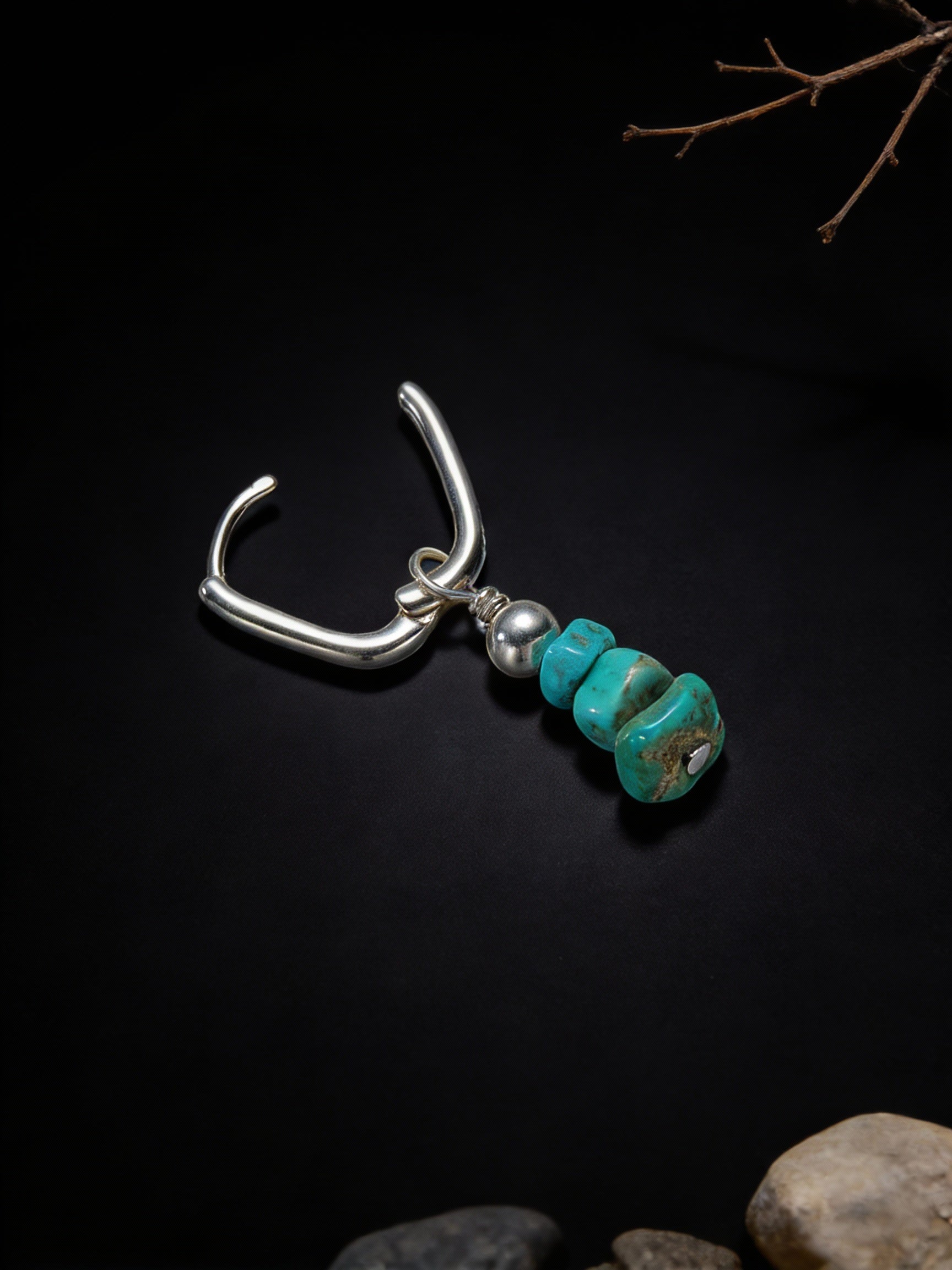 Tibetan Ethnic Style Earrings | S925 Sterling Silver Natural Raw Ore Turquoise Mani Pile Earrings