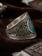 Om Blessing・Turquoise Inlaid Open Ring | Original Ethnic Style Adjustable Ring