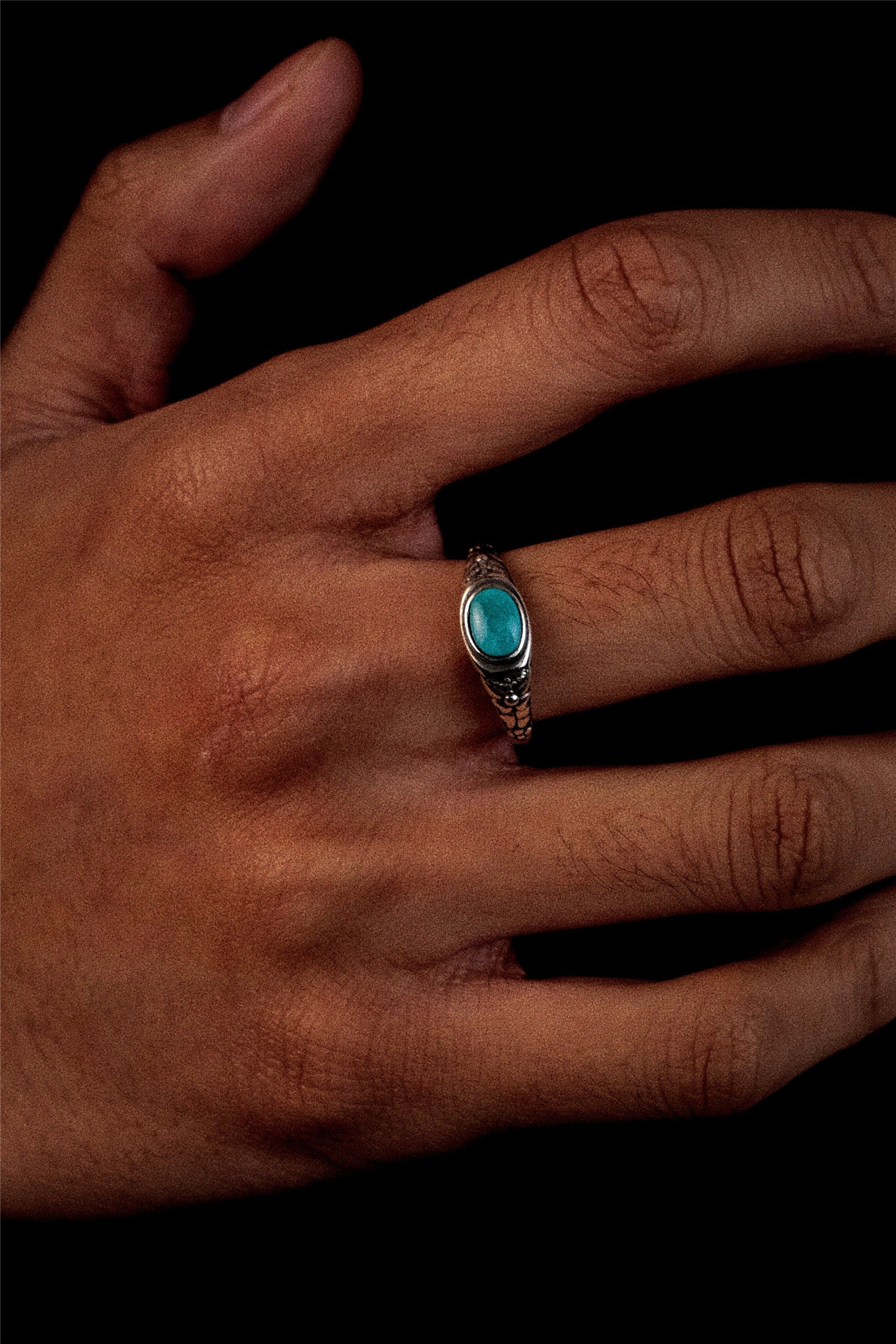 Neutral Retro Ring | S925 Sterling Silver Raw Ore Turquoise Cabochon Ring
