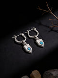 Tibetan Trendy Earrings | S925 Sterling Silver Inlaid Turquoise Shield Earrings