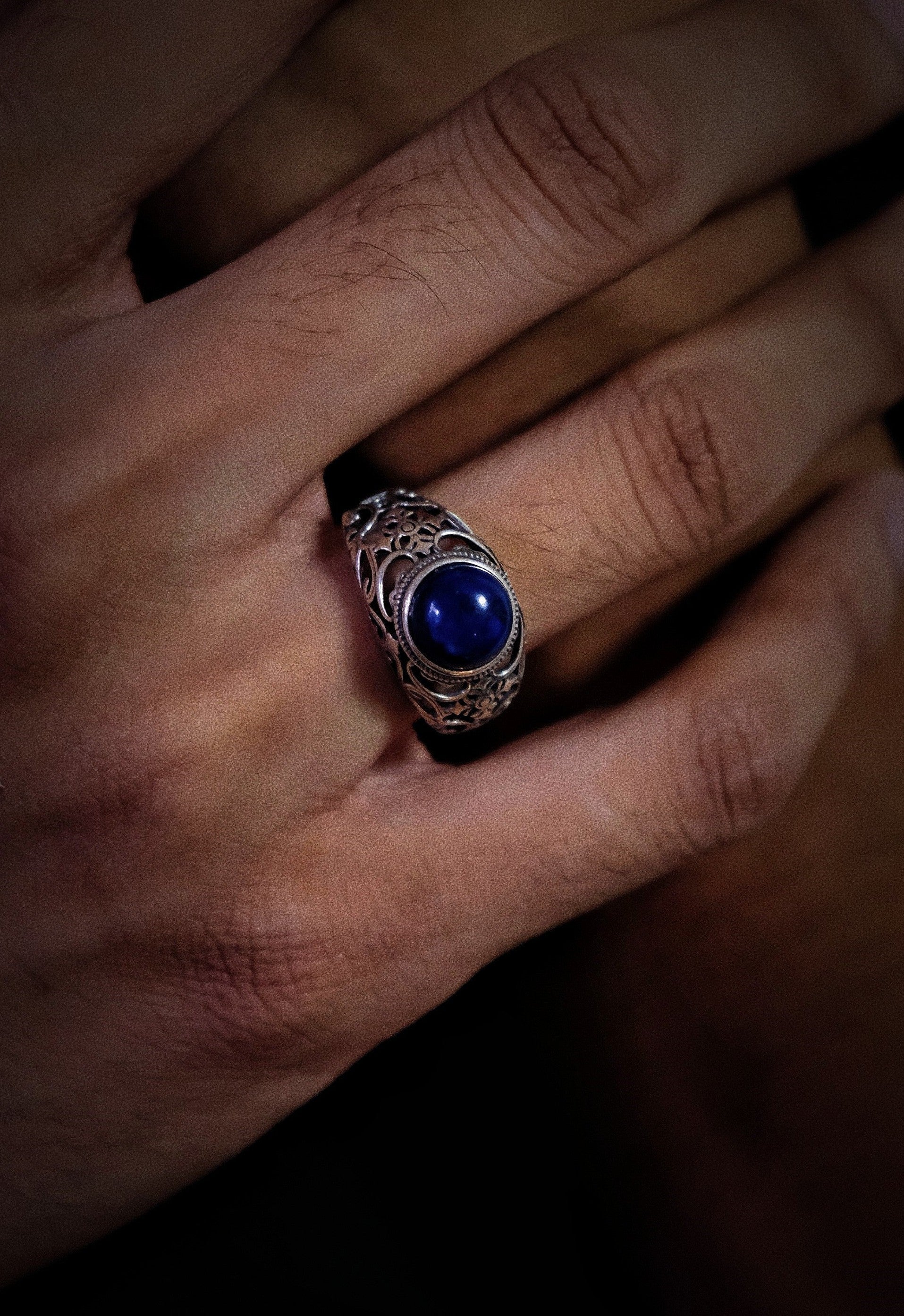 Vintage Ethnic Style Ring | S925 Sterling Silver Lapis Lazuli Open Ring