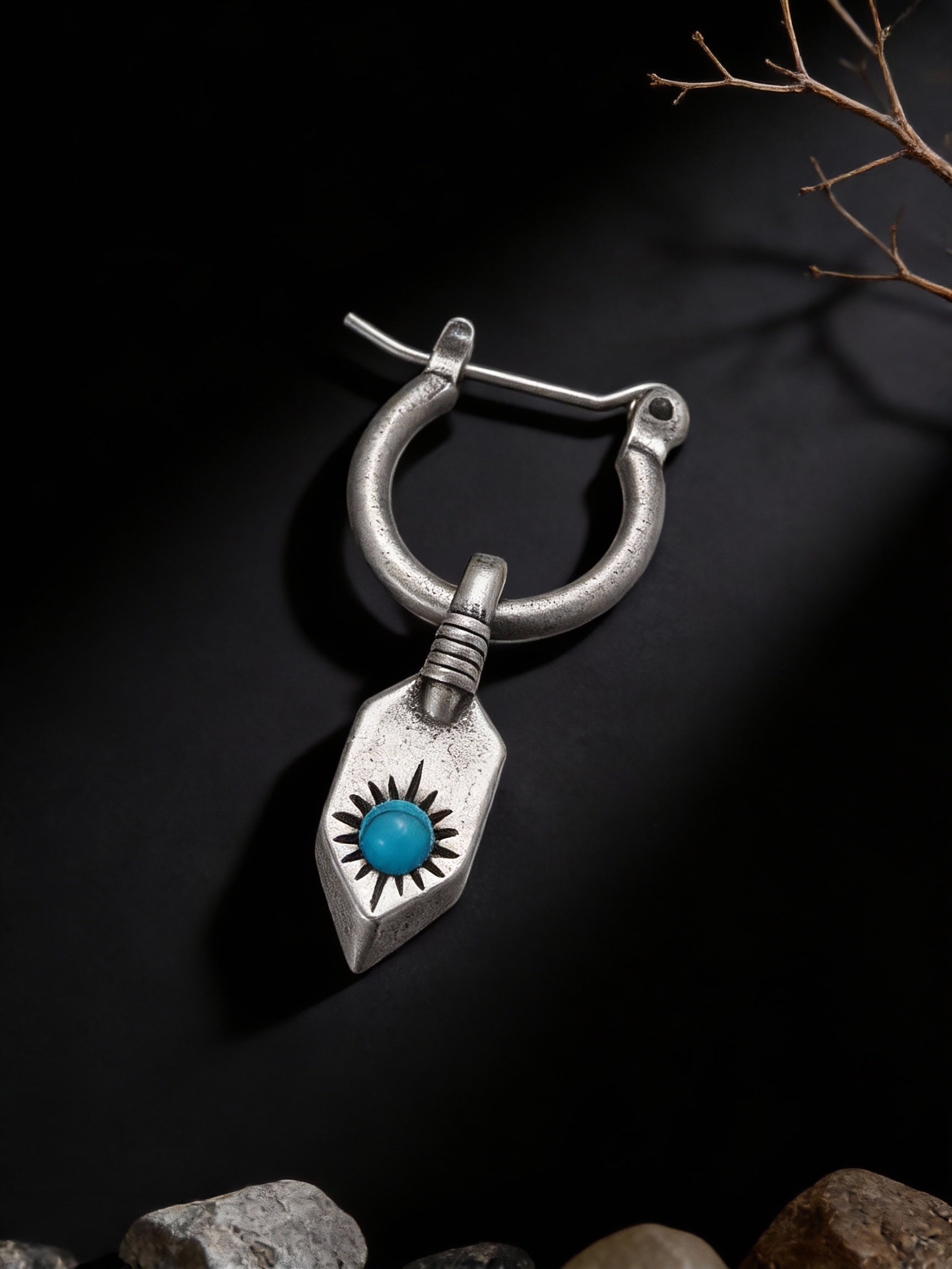 Tibetan Trendy Earrings | S925 Sterling Silver Inlaid Turquoise Shield Earrings