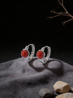 Vintage Chinese Style Ear Clasp Earrings | Original Design S925 Sterling Silver Southern Red Ear Hoops