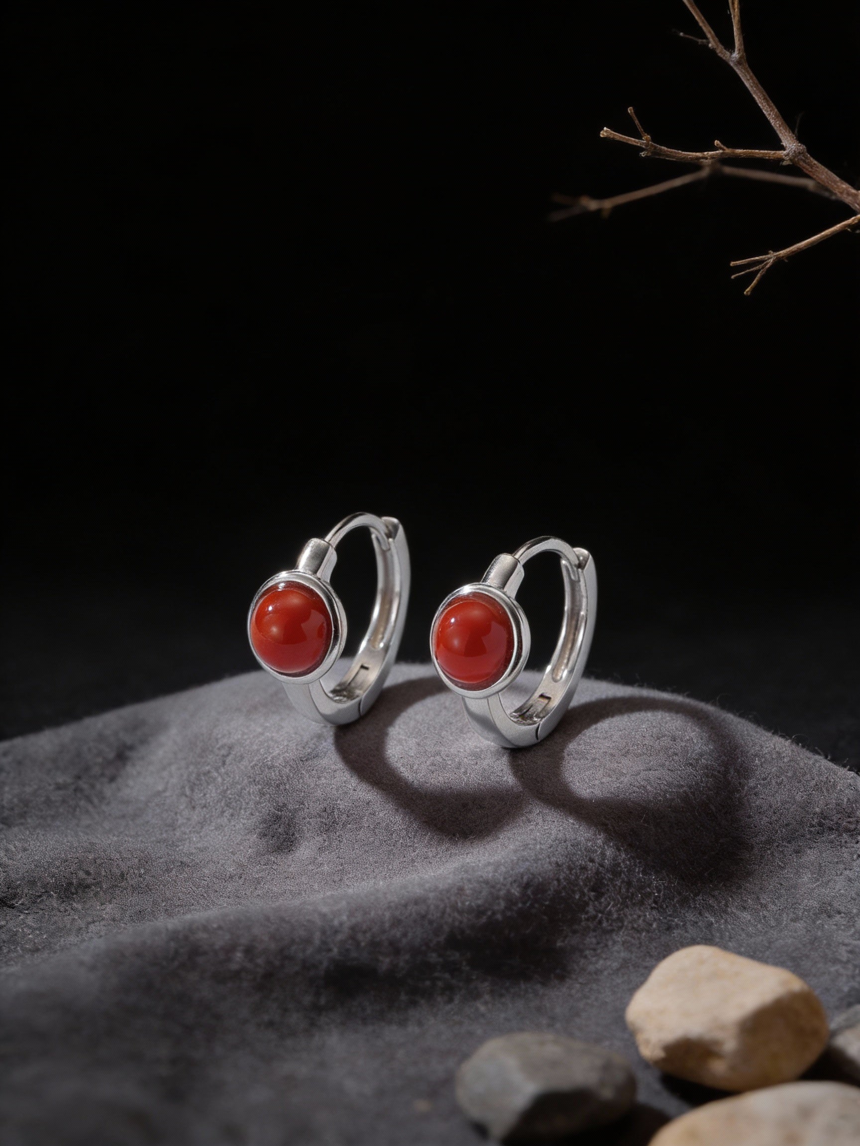 Vintage Chinese Style Ear Clasp Earrings | Original Design S925 Sterling Silver Southern Red Ear Hoops