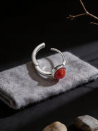 Vintage Chinese Style Ear Clasp Earrings | Original Design S925 Sterling Silver Southern Red Ear Hoops