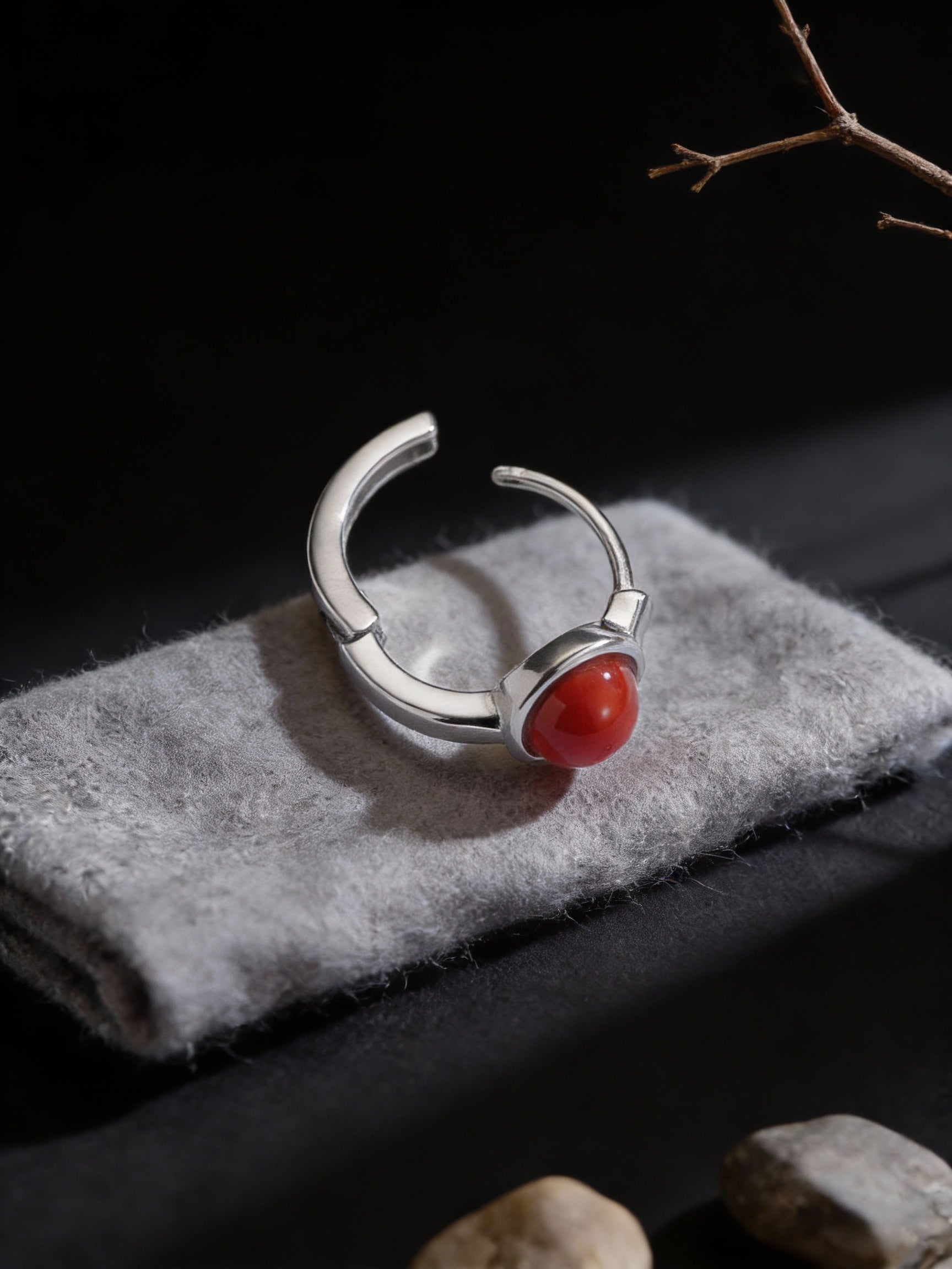 Vintage Chinese Style Ear Clasp Earrings | Original Design S925 Sterling Silver Southern Red Ear Hoops