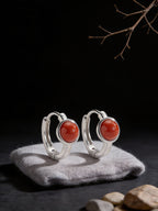 Vintage Chinese Style Ear Clasp Earrings | Original Design S925 Sterling Silver Southern Red Ear Hoops