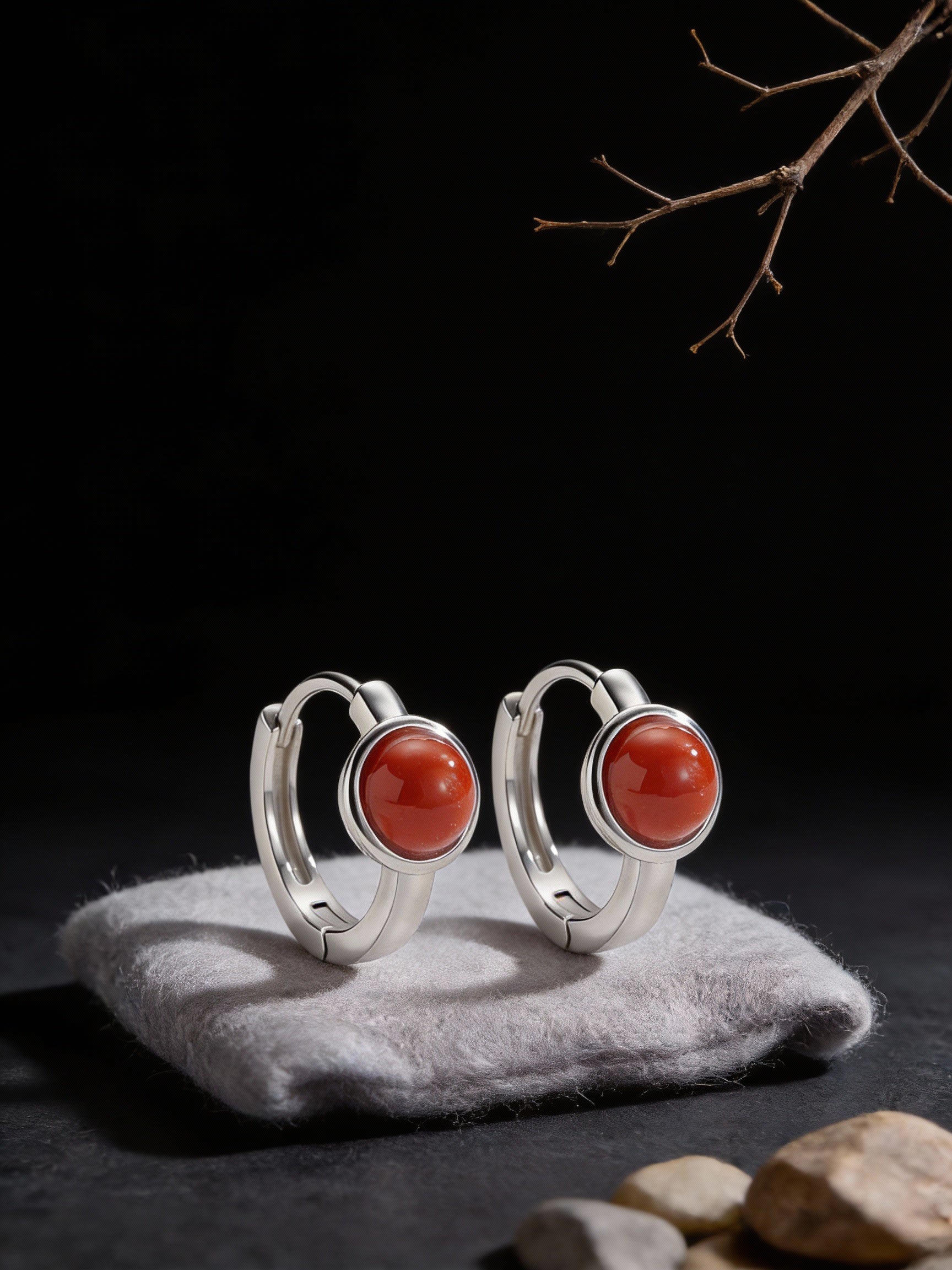 Vintage Chinese Style Ear Clasp Earrings | Original Design S925 Sterling Silver Southern Red Ear Hoops