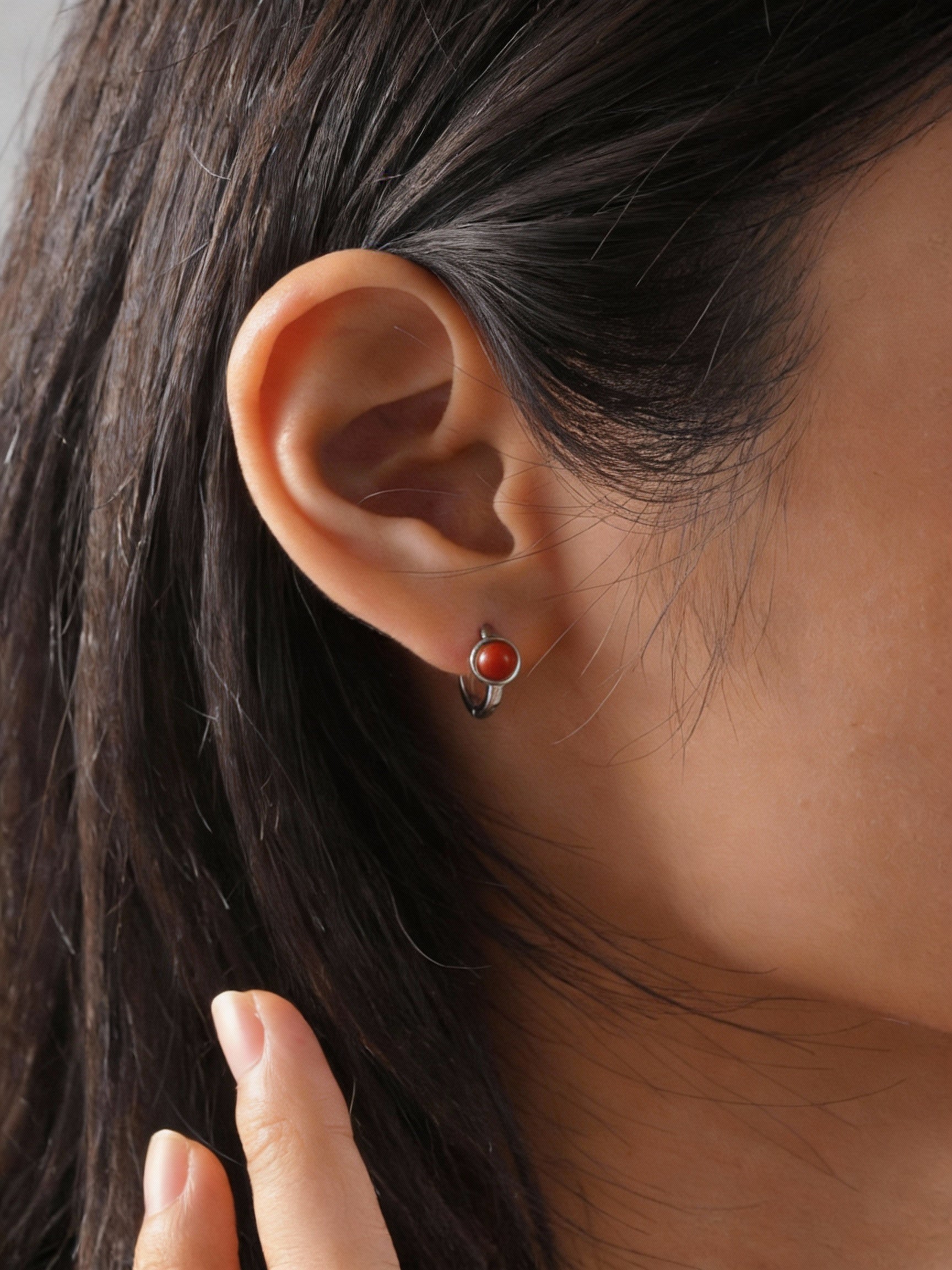 Vintage Chinese Style Ear Clasp Earrings | Original Design S925 Sterling Silver Southern Red Ear Hoops