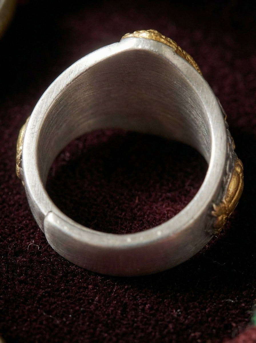 Tibetan Goddess of Wealth・Zhaki Lhamu Silver & Gold Contrast Open Ring | Ethnic Style Blessing Ring