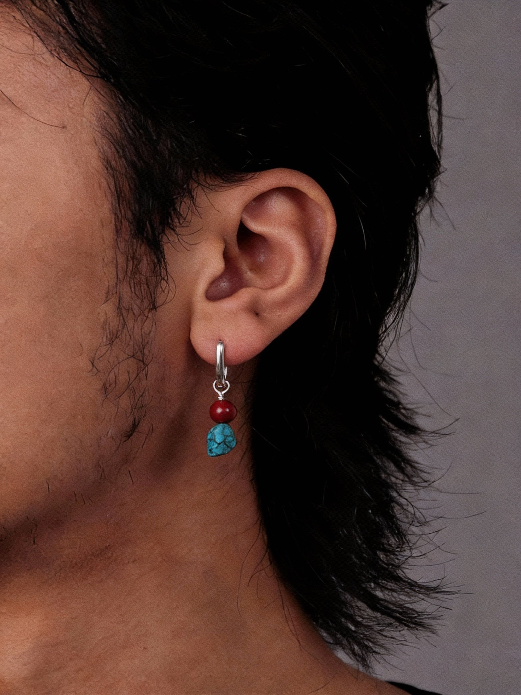 Tibetan Ethnic Style Earrings | S925 Sterling Silver Turquoise Cinnabar Earrings