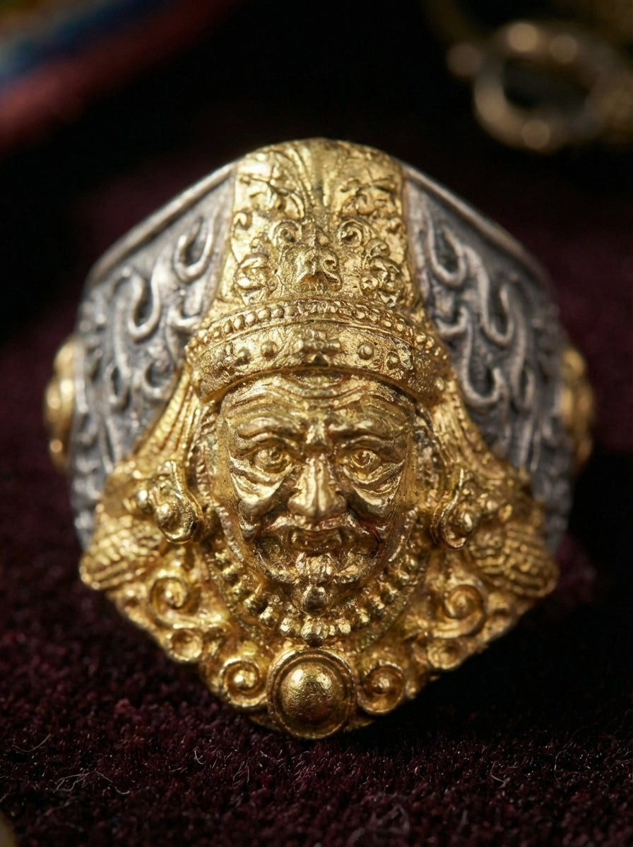 Tibetan Goddess of Wealth・Zhaki Lhamu Silver & Gold Contrast Open Ring | Ethnic Style Blessing Ring