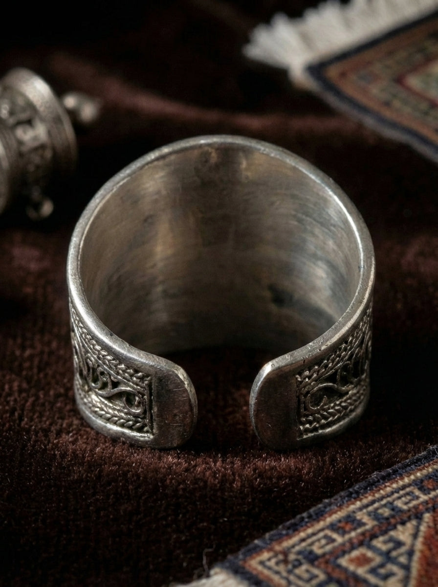 Om Blessing・Turquoise Inlaid Open Ring | Original Ethnic Style Adjustable Ring