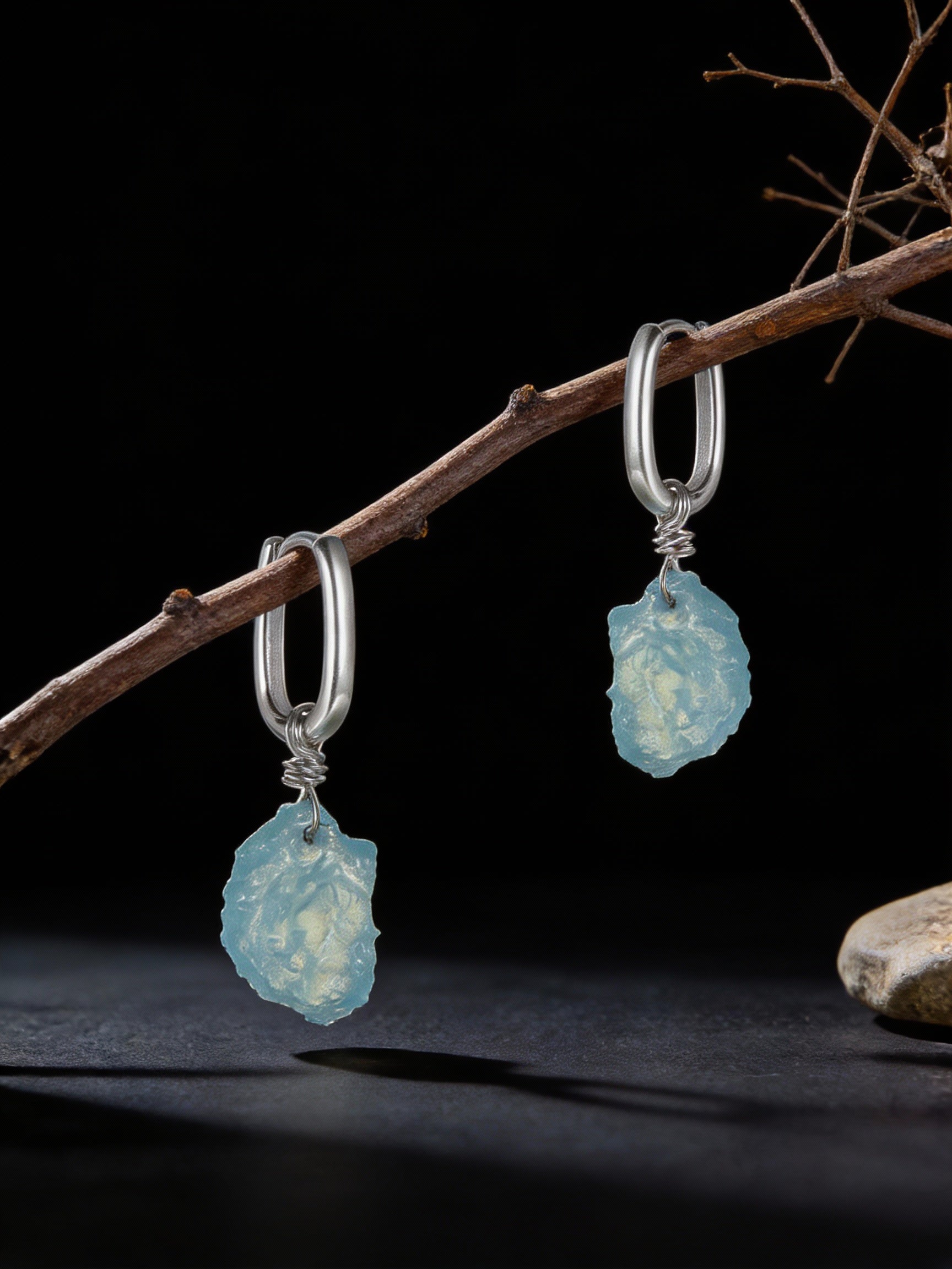 Original High-End Earrings | S925 Sterling Silver Irregular Aquamarine Unisex Pendant Earrings