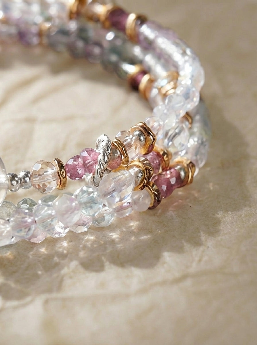 Capricorn Natal Pink Luck Original Multi-Layer Stackable Morganite Crystal Bracelet Twelve Constellations Exclusive For Women