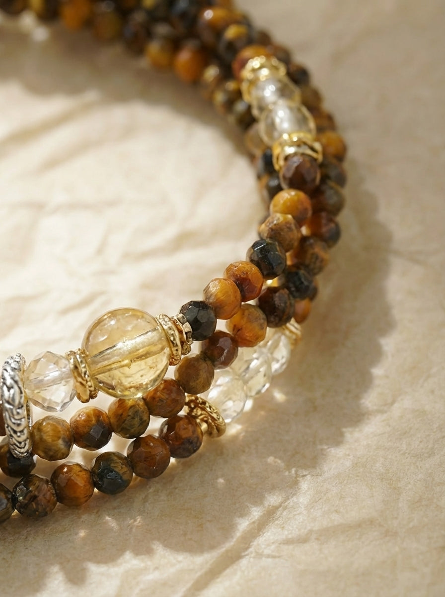 Sagittarius Original Multi-Layer Stackable Citrine, Tiger Eye & Agarwood Light Luxury Bracelet Twelve Constellations Exclusive For Women