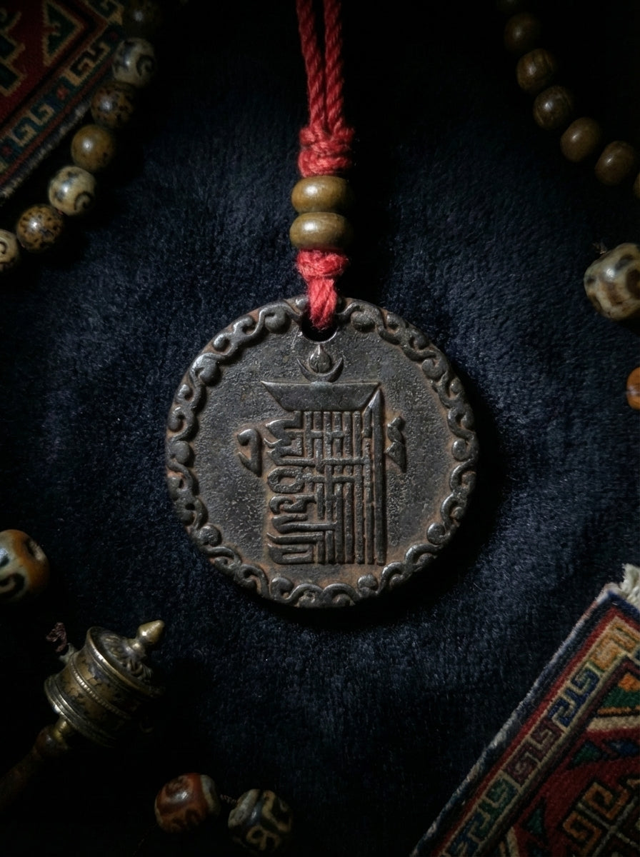 Tibetan Cold Iron Formless Buddha & Ten Symbols of Freedom Cold Iron Amulet