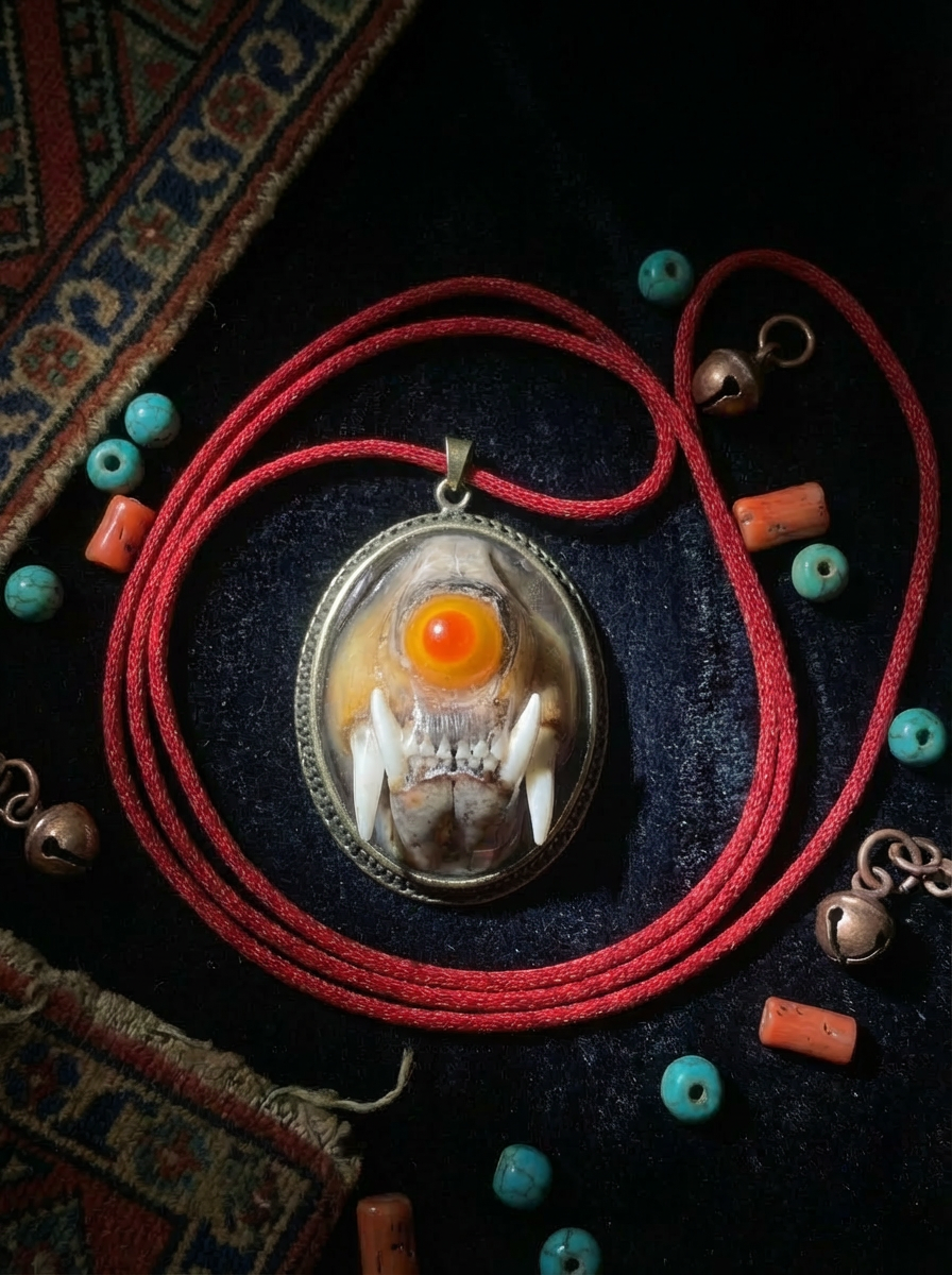 Folk Inlaid Mink Skull Pendant | Spirit Bone (Mink Bone) Necklace