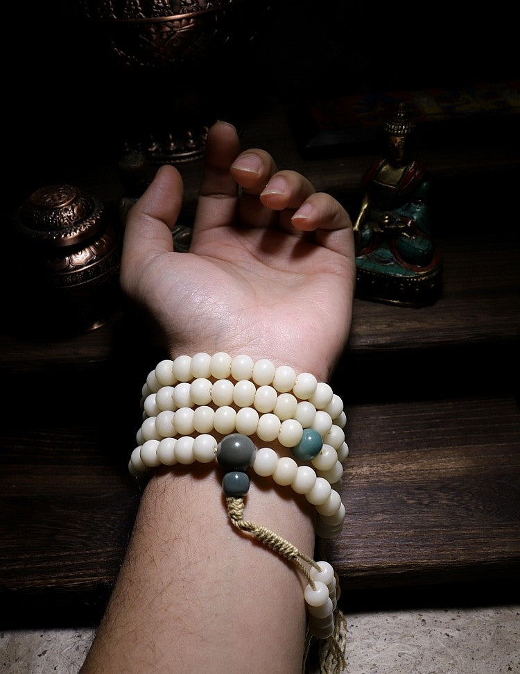 Original Simplicity・Natural White Jade Bodhi Root 108 Prayer Beads | Unisex Buddha Beads Bracelet