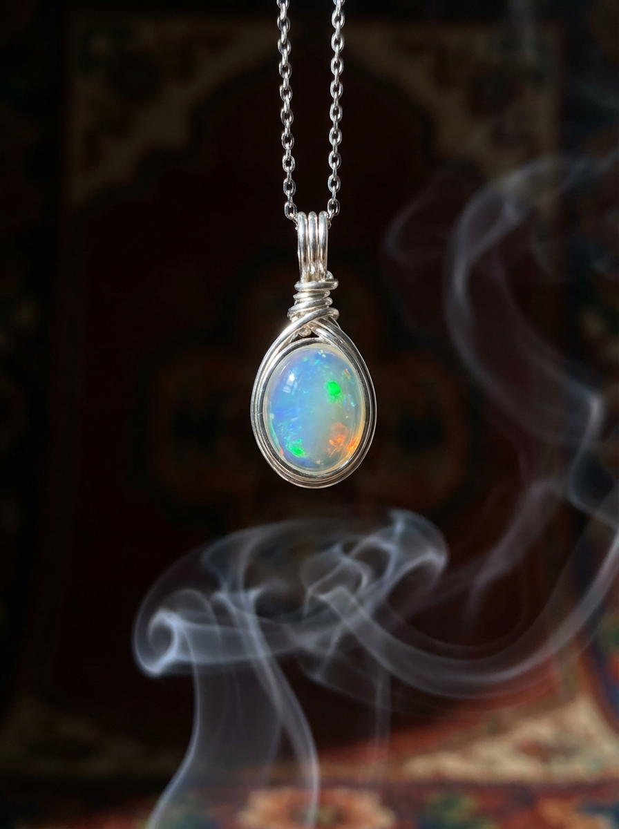 Niche Healing Clavicle Necklace | Colorful Sugar Bean Series White Opal Hand-Wound Sterling Silver Pendant Necklace