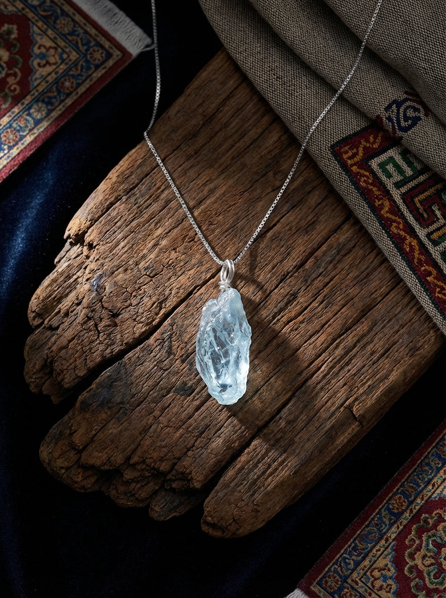 Original Irregular Aquamarine Clavicle Necklace | S925 Sterling Silver Niche High-End Unisex Necklace