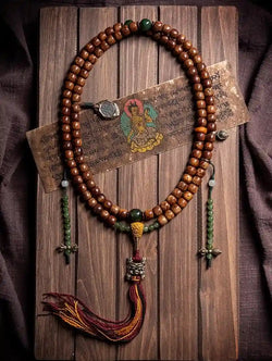 Patinated Moon & Star Bodhi Vintage Tibetan Mala