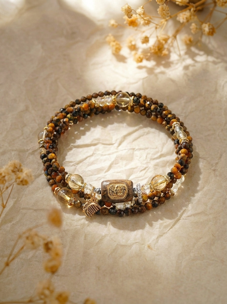 Sagittarius Original Multi-Layer Stackable Citrine, Tiger Eye & Agarwood Light Luxury Bracelet Twelve Constellations Exclusive For Women