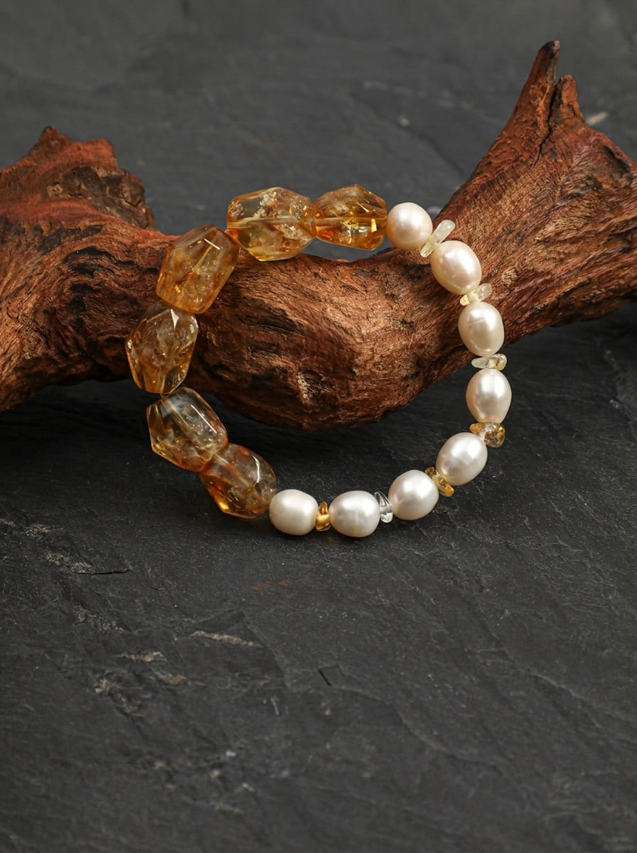 Condensed Light Heart-Nurturing · Citrine & Freshwater Pearl Bracelet