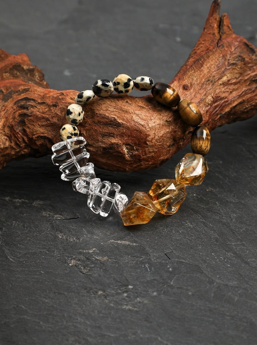 Bracelet œil de tigre et cristal « Golden Amber Wisdom »