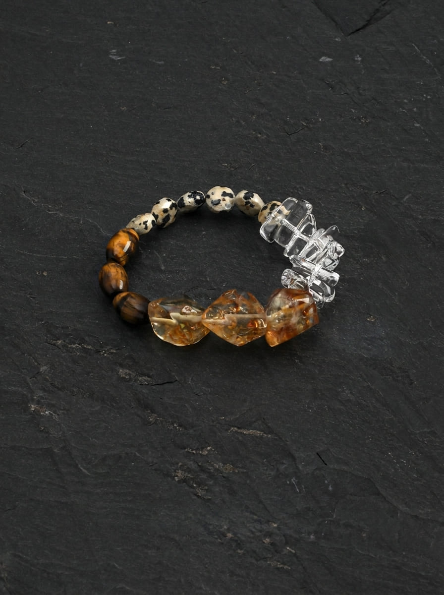 Bracelet œil de tigre et cristal « Golden Amber Wisdom »
