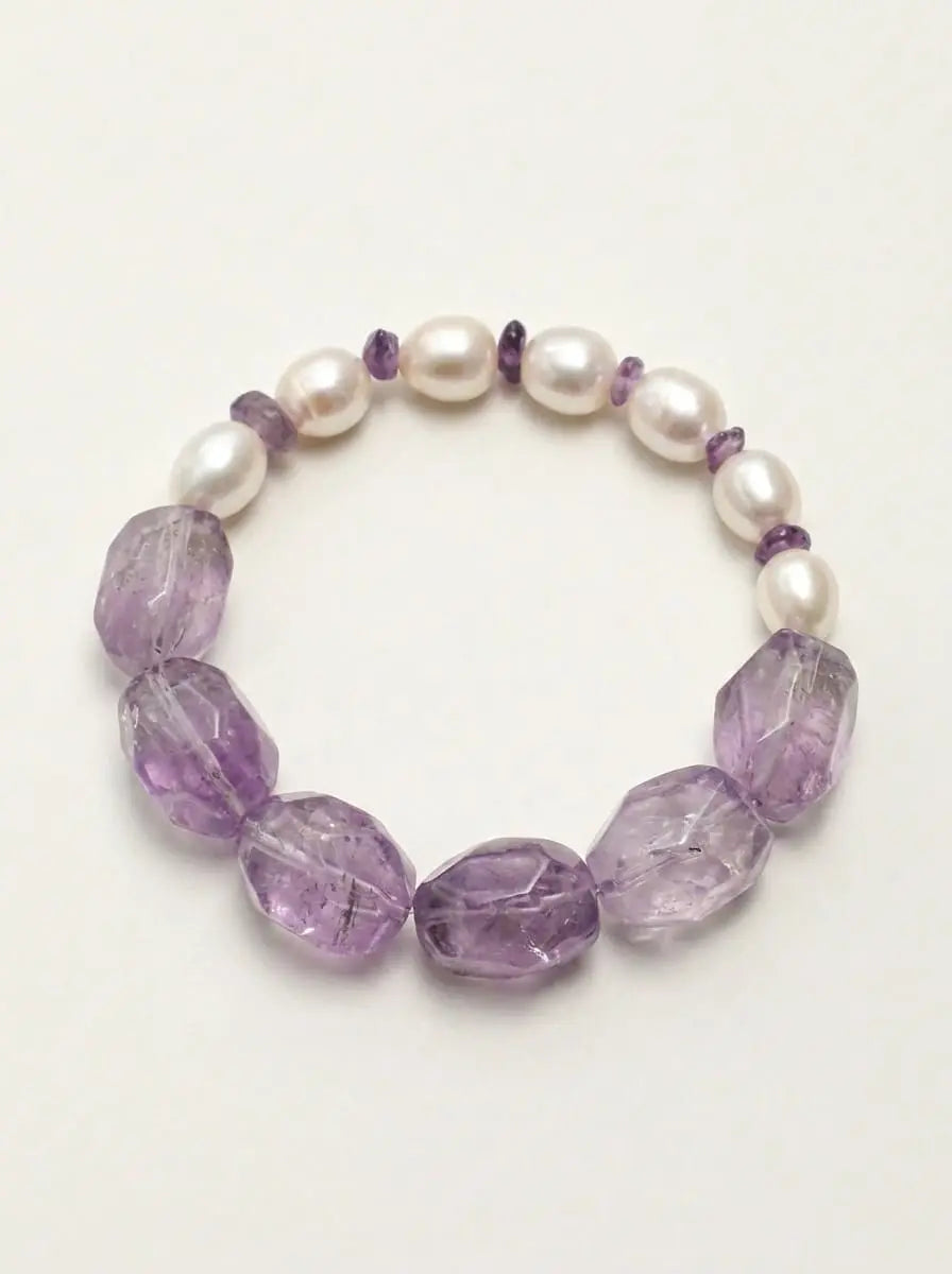Cœur Zen Nuage Violet · Bracelet en Améthyste et Perles d'Eau Douce