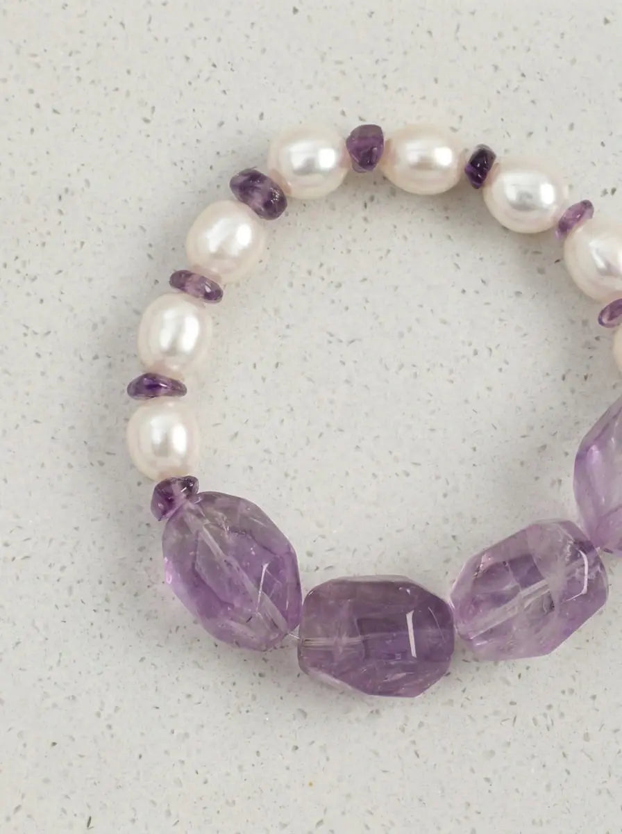 Cœur Zen Nuage Violet · Bracelet en Améthyste et Perles d'Eau Douce