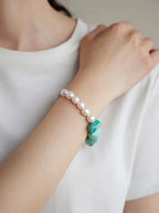 „Azure Zen Heart“ Armband aus Amazonit, Lazulit & Perlen