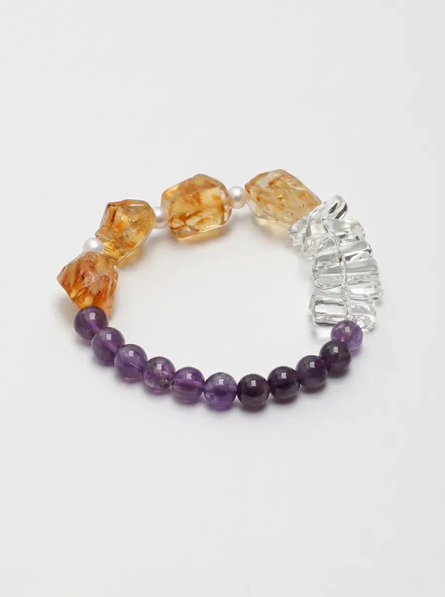 „Violet Gold Zen Herz“ Amethyst-, Citrin- & Perlenarmband