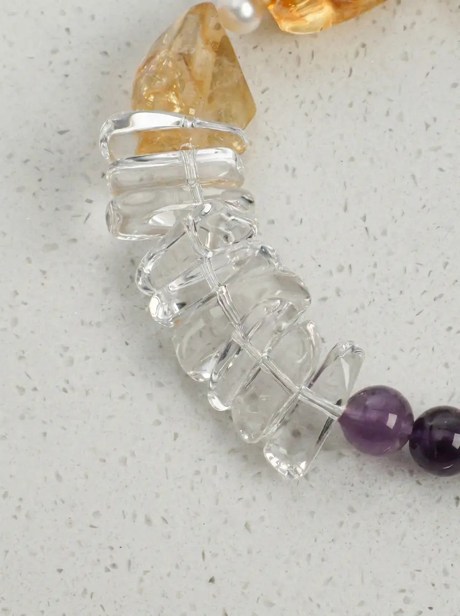 „Violet Gold Zen Herz“ Amethyst-, Citrin- & Perlenarmband
