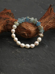「Azure Mist Moon Glow」 Lazulite & Freshwater Pearl Bracelet