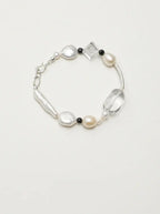 「Pure Snow Heart」 Pearl, Clear Crystal & Black Tourmaline Bracelet