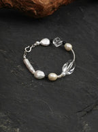 「Pure Snow Heart」 Pearl, Clear Crystal & Black Tourmaline Bracelet