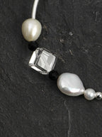 「Pure Snow Heart」 Pearl, Clear Crystal & Black Tourmaline Bracelet