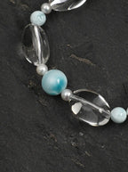 「Moonlit Clear Stream」 Clear Crystal Larimar Pearl Bracelet