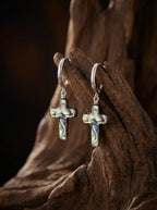 Pendientes de plata S925 de nácar con cruz, diseño original de «Spirit of Life»