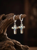 Pendientes de plata S925 de nácar con cruz, diseño original de «Spirit of Life»