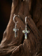 Pendientes de plata S925 de nácar con cruz, diseño original de «Spirit of Life»
