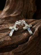 Pendientes de plata S925 de nácar con cruz, diseño original de «Spirit of Life»