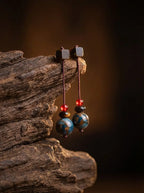 Pendientes de piedra ojo de tigre hechos a mano, de estilo chino moderno «Estilo zen»