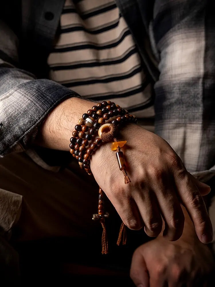 "Stillness" Zen Mala Bracelet | Star Moon Bodhi & Amber
