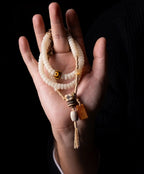"Pure Mind" White Bodhi Root & Dzi Bead Mala Bracelet Necklace