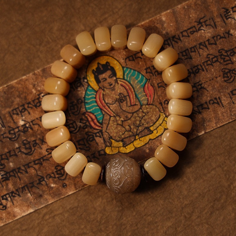 Original Premium Jadeized Camel Bone Buddha Beads Bracelet for Men | Camel Bone Bracelet with Jadeized Yellow Material