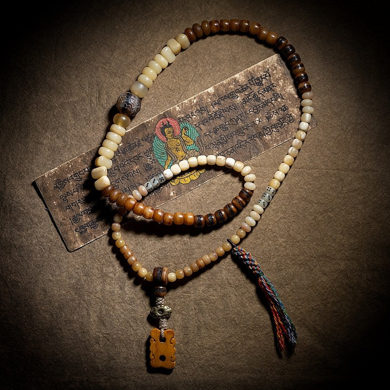Original Design Tibetan Natural Yak Bone & Camel Bone Multi-Treasure Buddha Bead Bracelet 108 Beads Unisex Necklace Handheld Bracelet