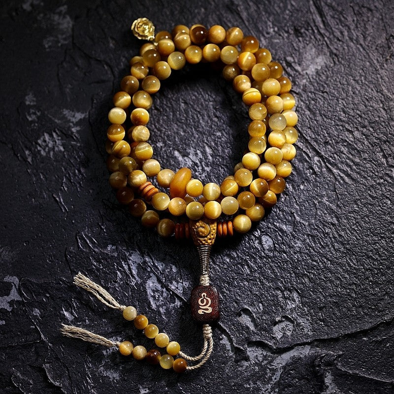Original Design Natural Tibetan Golden Tiger's Eye 108 Bead Buddha Bead Bracelet